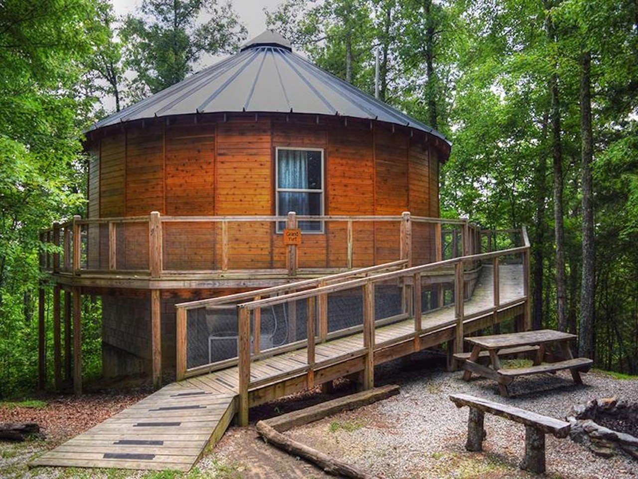 Yurt it up at Red River Gorge
Campton, Kentucky
In Red River Gorge, you can rough it, glamp, sleep up high in a luxury tree house &#151; or, you can book a yurt for $150 a night. These insulated vacation homes available for booking through Red River Gorge Cabin Rentals have different rooms, furnishings, round skylights, porches with hot tubs and fire pits.
Photo via facebook.com/RedRiverGorgeCabinRentals