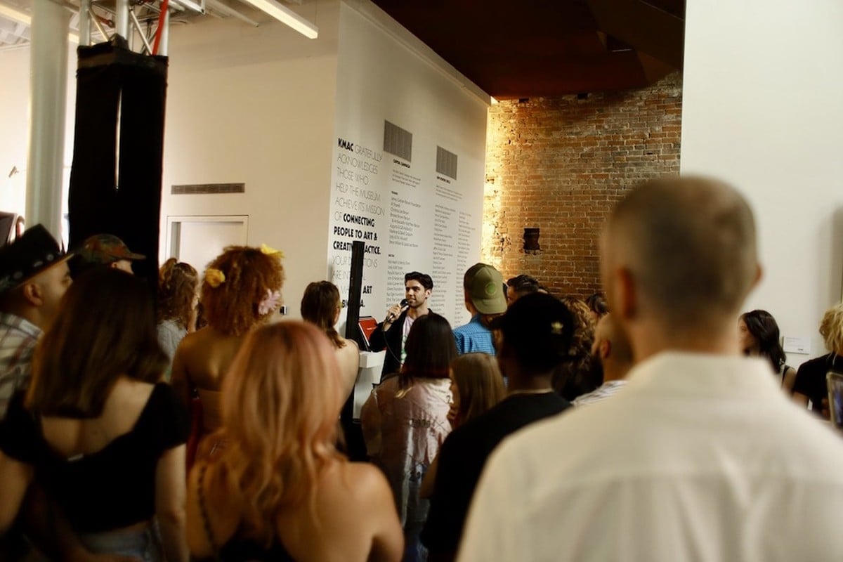 Louisville Creative Connection cofounder Sage Delany addresses guests at the organization&#146;s launch party at KMAC Museum on June 2.
