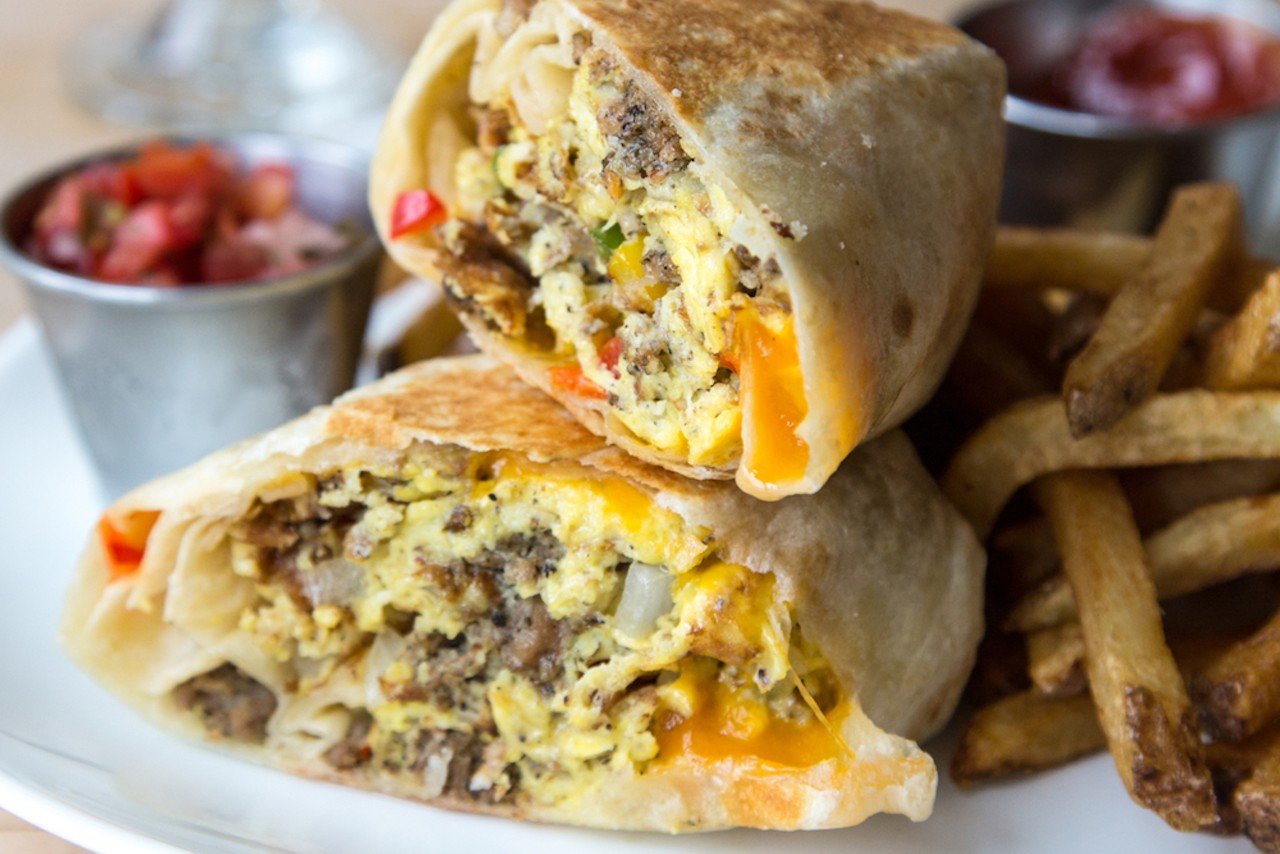 Big Bad Breakfast
984 Barret Ave.
This location was once Lynn's Paradise Cafe, the famous breakfast spot known for its eclectic style. But now, it's Big Bad Breakfast (aka BBB). 
Featured in the photo is Keke&#146;s Breakfast Wrap &#150; Scrambled eggs, breakfast sausage, onions, bell peppers, tomatoes and cheddar cheese wrapped in a flour tortilla served with pico de gallo.
