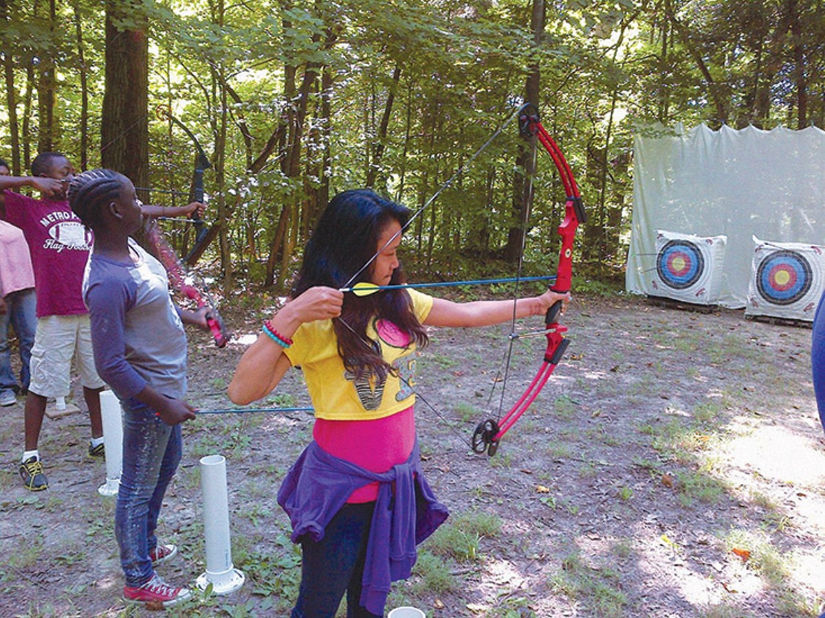 Looking for bullseyes at a past archery event at Jefferson Memorial Forest.