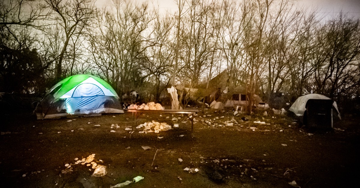 An encampment in Louisville where people who were houseless were living in January of 2021.  |  Photo by Kathryn Harrington