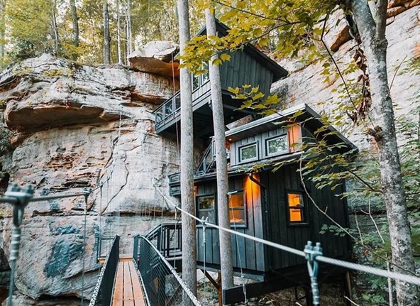 Red RIver Gorge TreehousesHow about a weekend at a treehouse? This beautiful wooden home sits on the side of the Red River Gorge while holding up against the trees and rock just over two hours away from Louisville. The homes with The Canopy Crew can list anywhere from $300 to over $800 for one weekend, but the views and amenities can make it all worth it.