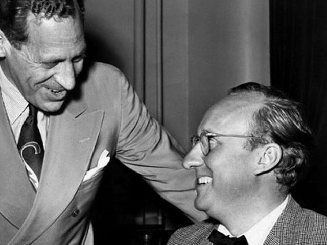 Dann Byck (right) greets Mayor Charles Farnsley, circa 1950