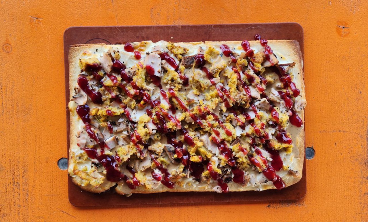  Country Boy Brewing 
1400 South 2nd Street Ste. H
Country Boy Thanksgiving Pizza
Queso base with house smoked turkey, cornbread dressing, turkey gravy and a drizzle of cranberry sauce.