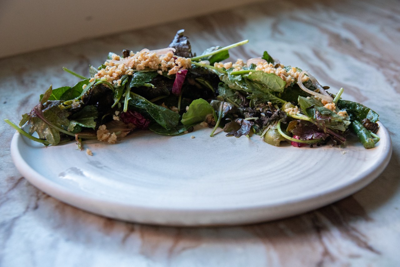 Spicy Greens And Charred Beans &#151; caper, embered onion vinaigrette.
