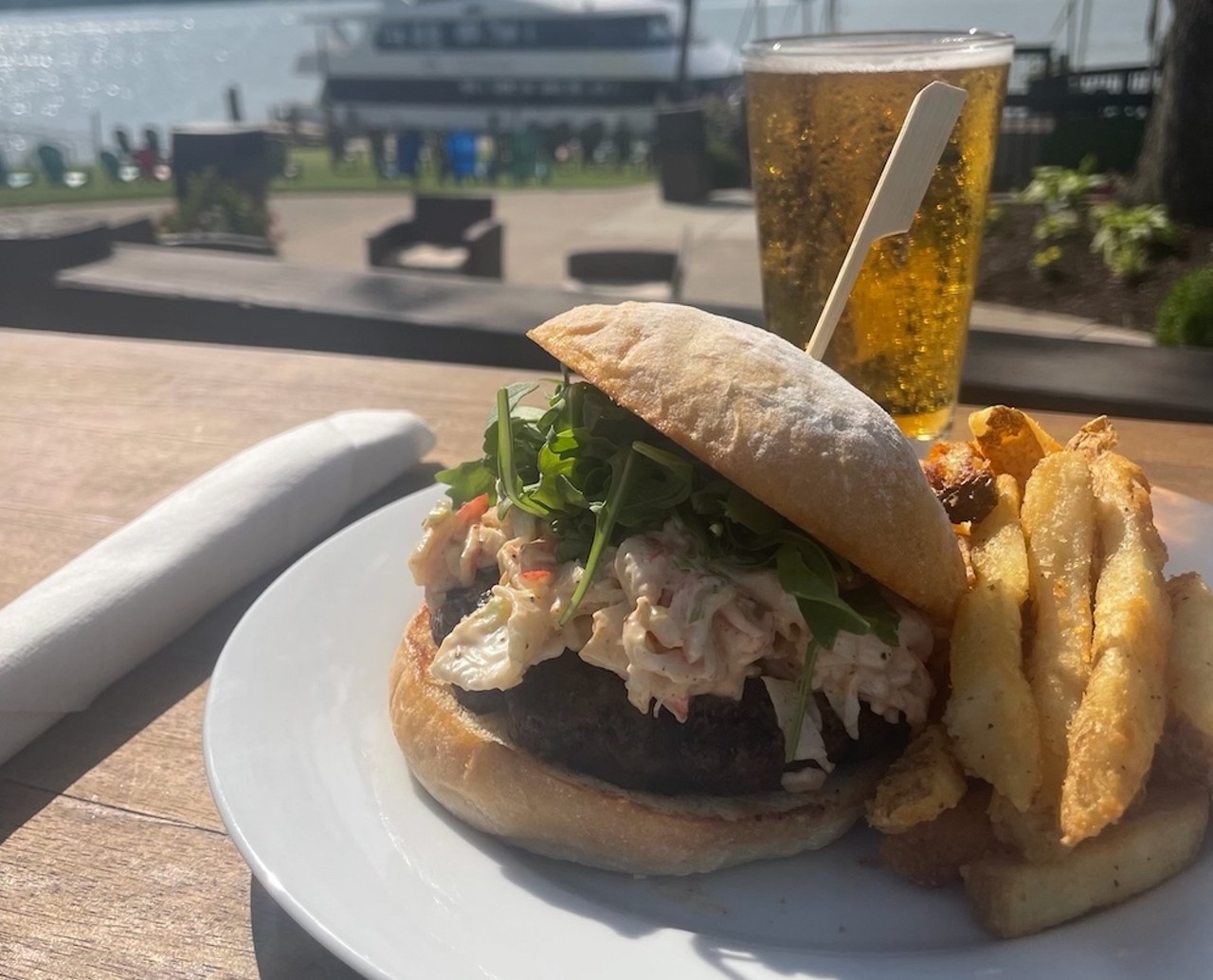 Captain&#146;s Quarters
The Crabby Crawler
An 8 oz Wagyu burger grilled to perfection and topped with crab salad, arugula, and served on a cornmeal kaiser roll.