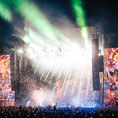 Confetti bursts at the end of Green Day's set at Louder Than Life on Sept. 24, 2023.