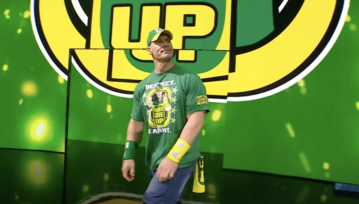 A screenshot of John Cena's return during WWE&#146;s Money in the Bank.