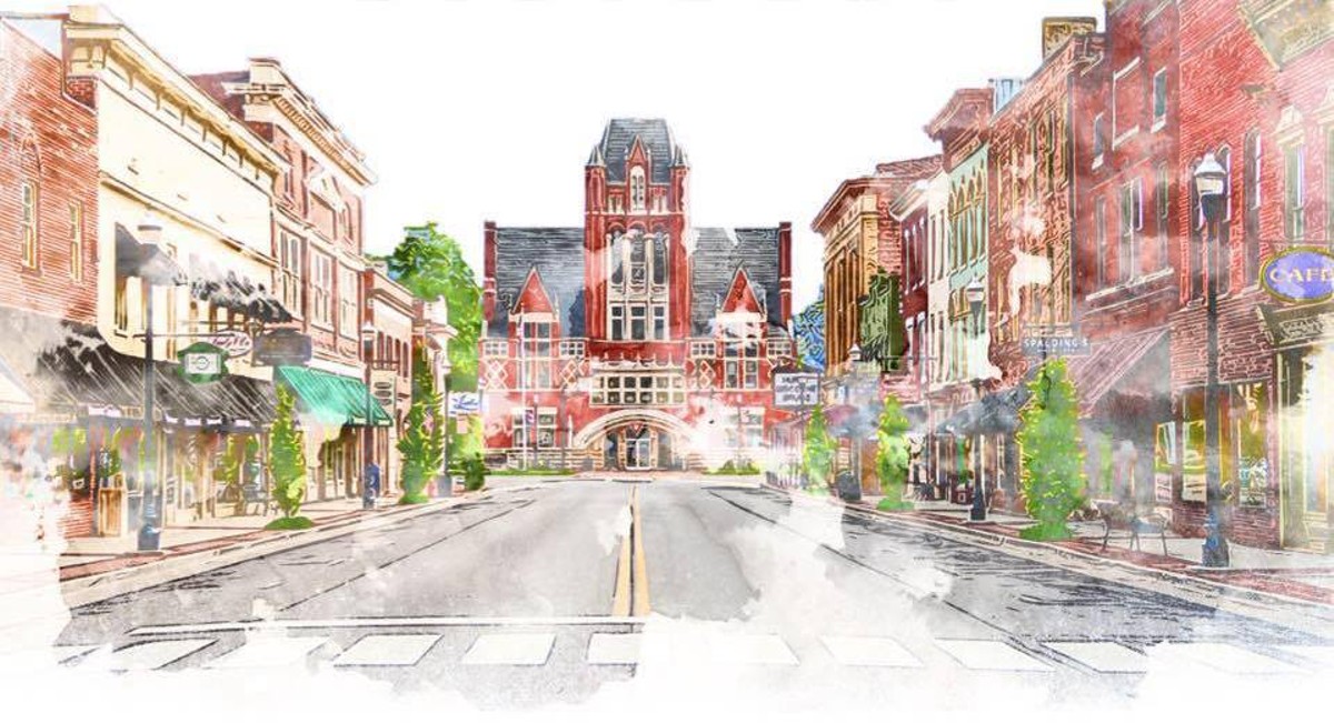 Artistic rendering of Main Street in Bardstown, Kentucky.