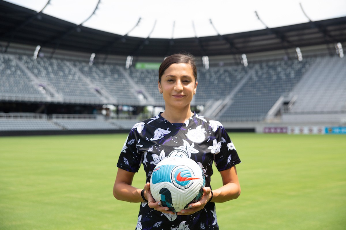 Soccer star Nadia Nadim, who is also a medical doctor, fled the Taliban as a child.  |  Photo by Carolyn Brown.
