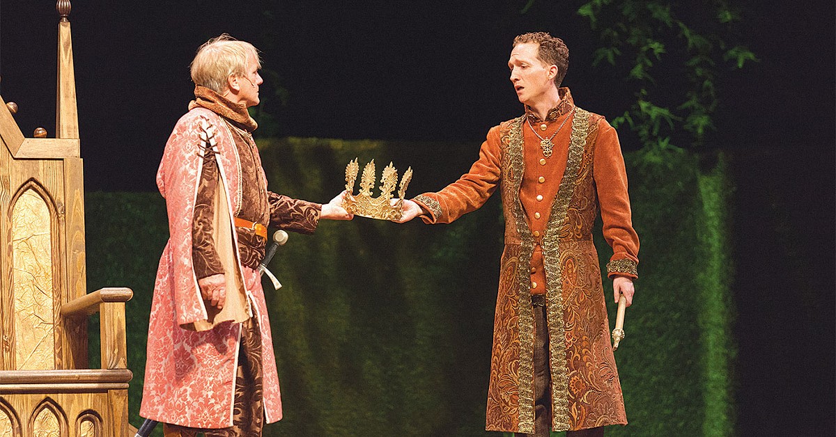 In 'The Tragedy of King Richard the Second,' Tome Luce (l) as henry Bolinbroke, and Neill Robertson as King Richard