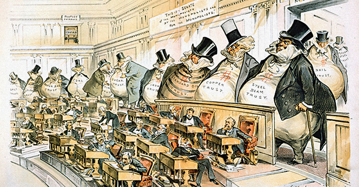 Joseph Keppler's cartoon, 'The Bosses of the Senate.' It was first published in Puck 1889 and replublished by the J. Ottermann Lith. Co