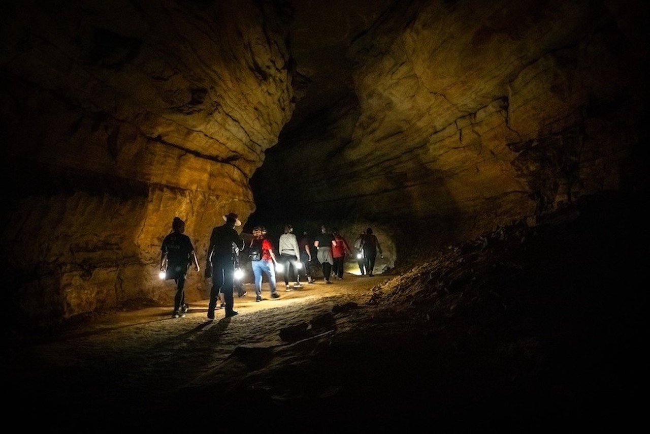 Mammoth Cave National Park
Distance: 1 hour, 20 minutes
Mammoth Cave, the largest cave system known in the world (400+ miles to be exact), is just a little over an hour drive south of Louisville. The park offers tours of the caves, hikes, canoeing on the Green River, horseback riding, camping and more. Nearby Cave City is host to other attractions, including Dinosaur World, Kentucky Down Under Adventure Zoo, zip lining and kayaking.
Photo via MammothCaveNPS
