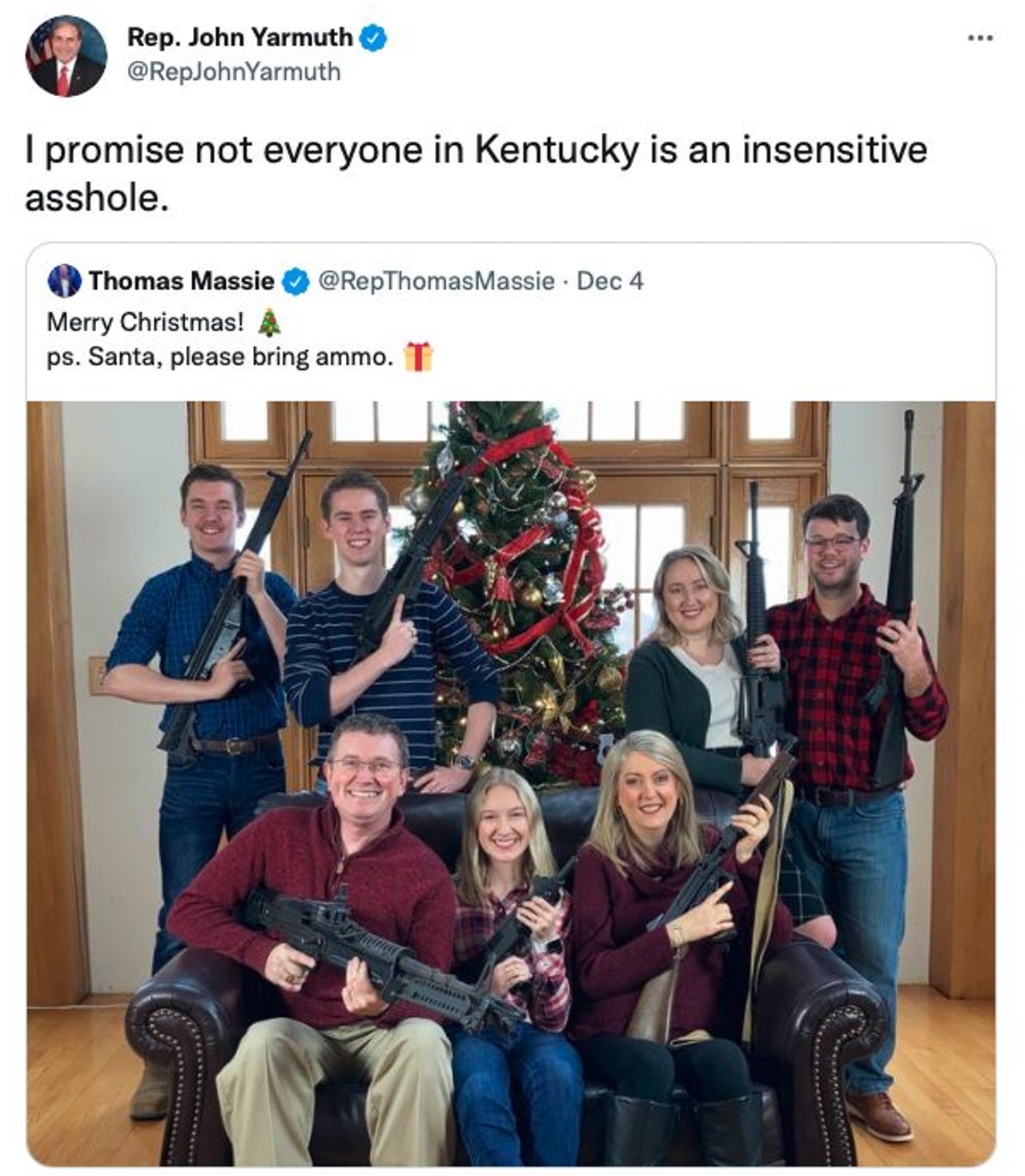 Twitter Reacts To Thomas Massie's Gun Glorifying Christmas Tweet