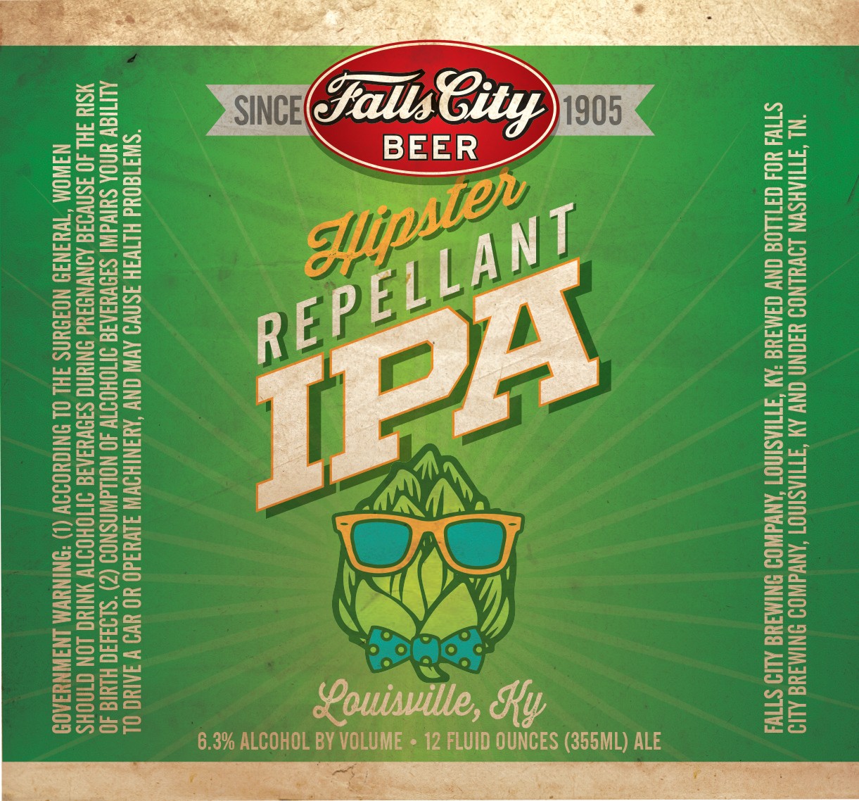 The label for Falls City's Hipster Repellant IPA