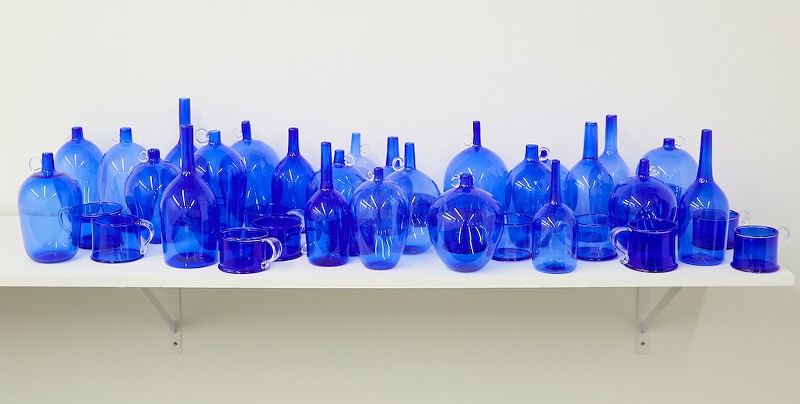 Details of the blue vessels in "Labor" by Ch&eacute; Rhodes.  |  Photo: Ted Wathen/KMAC Museum - Ted Wathen