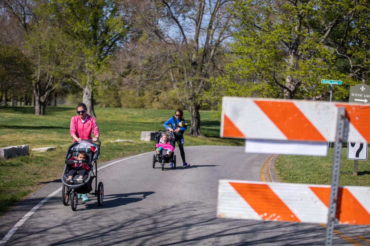 Louisvillians now have more room to social distance in Cherokee Park with the addition of barricades to keep cars out. - KATHRYN HARRINGTON