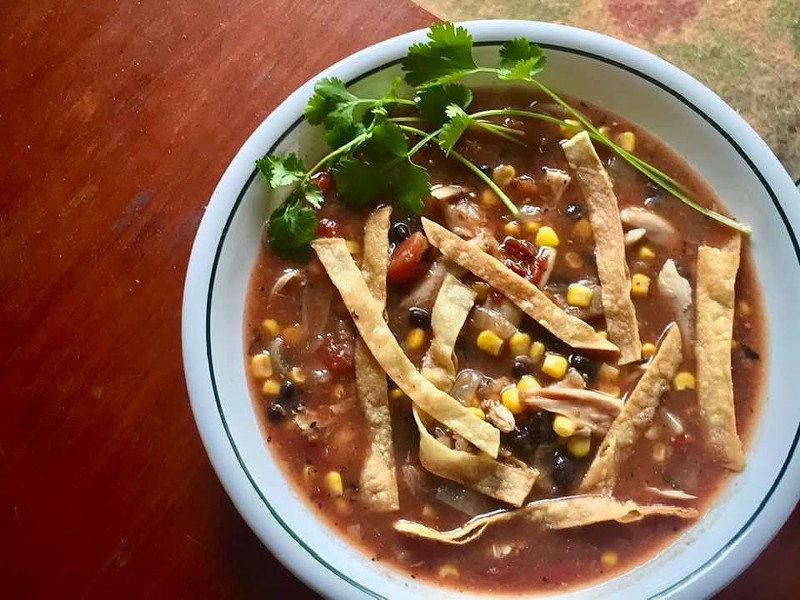 Chicken tortilla soup with Kentucky farm-raised chicken that Fritschner is currently making for Pies for Progress.