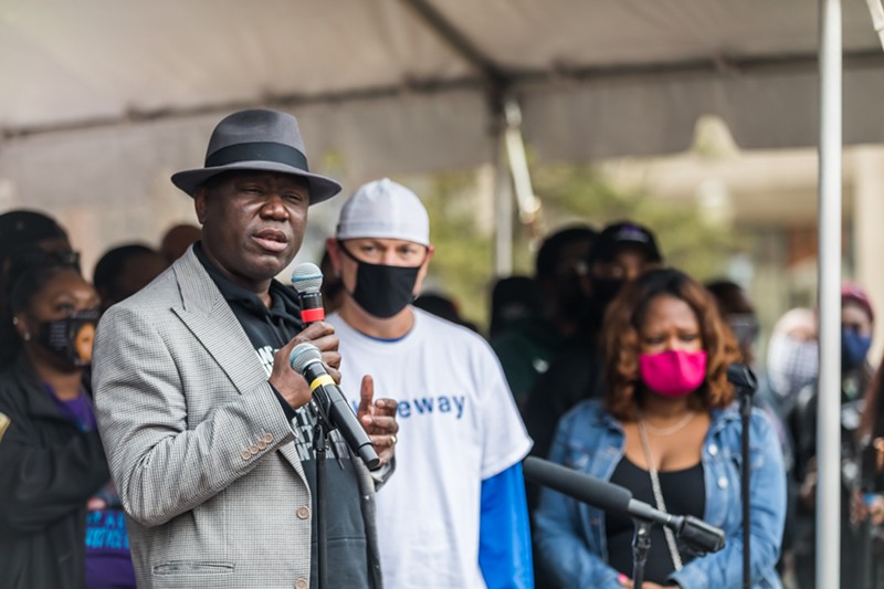 Attorney Benjamin Crump at a memorial upon the one year anniversary of Breonna Taylor's death. - KATHRYN HARRINGTON