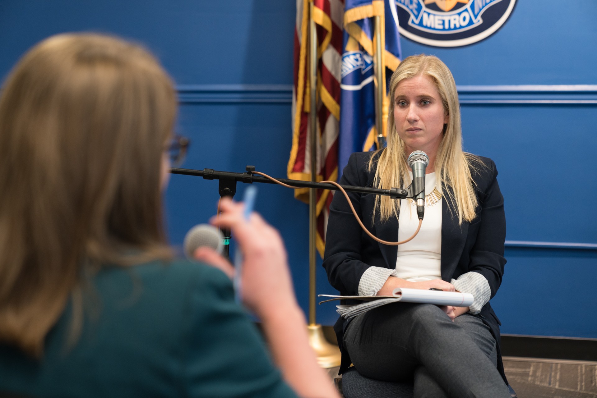 Lt. Shannon Lauder speaks with KyCIR reporter Eleanor Klibanoff in November 2019 at LMPD headquarters. | Photo by J. Tyler Franklin. - Photo by J. Tyler Franklin