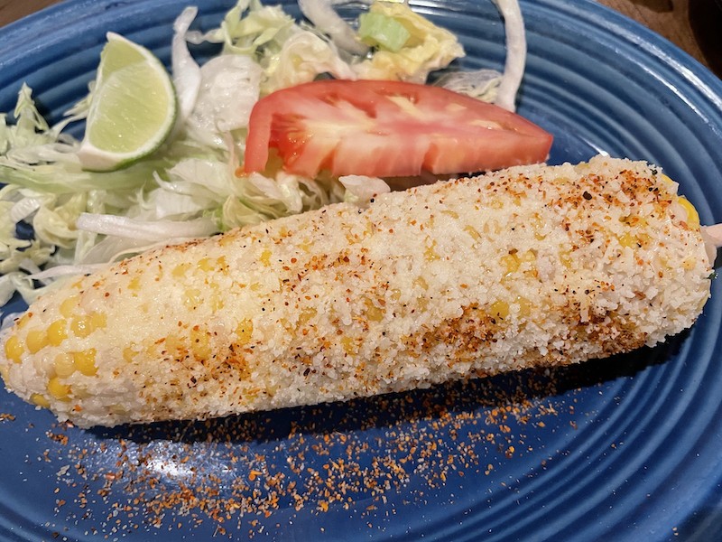 Elotes are a popular Mexico City street food, and they're popular with me too: Grilled corn on the cob gets an upgrade with a schmear of garlicky aioli, chile powder and earthy cotija cheese.