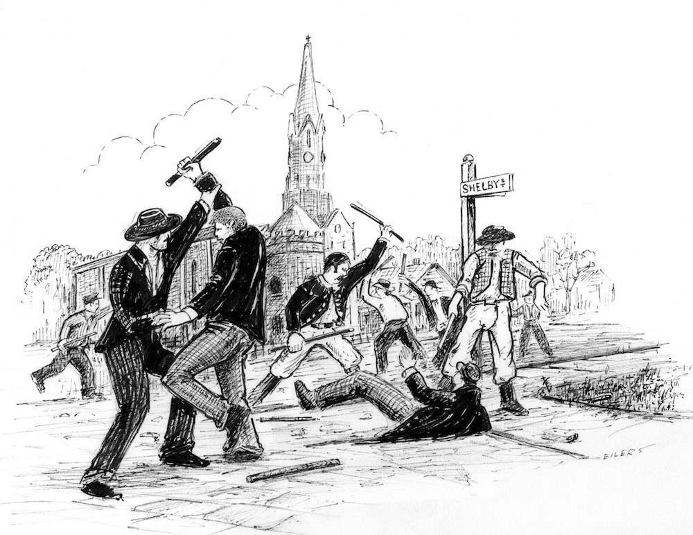 A depiction of the Bloody Monday Riots. - By Steve Eilers