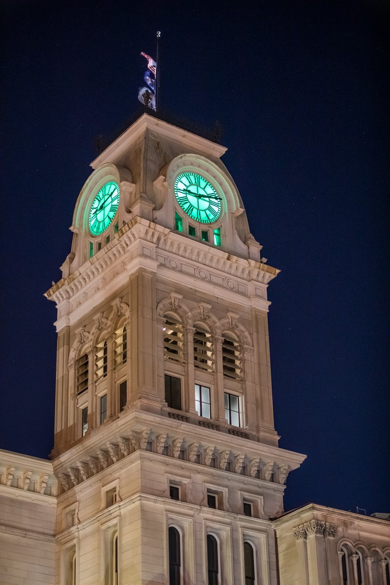 City Hall will light its clock tower green to honor those impacted by the floods. - KATHRYN HARRINGTON