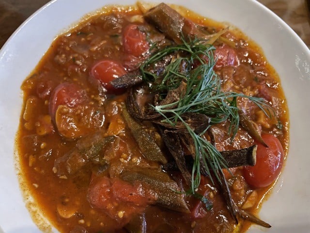 PHOTO: Barr Farms okra and tomato stew is billed as a side but made an appetizing, warming small plate.