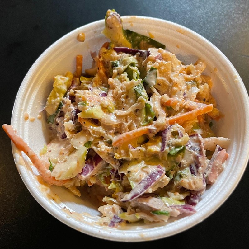 Most of us might say "ho hum" to a salad and "eeuuww" to brussels sprouts. Get ready: Four Pegs complex, flavorful pickle and brussels sprout slaw breaks all those paradigms. It's delicious!