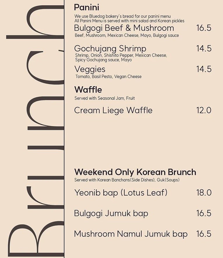 KIWA's weekend brunch menu.