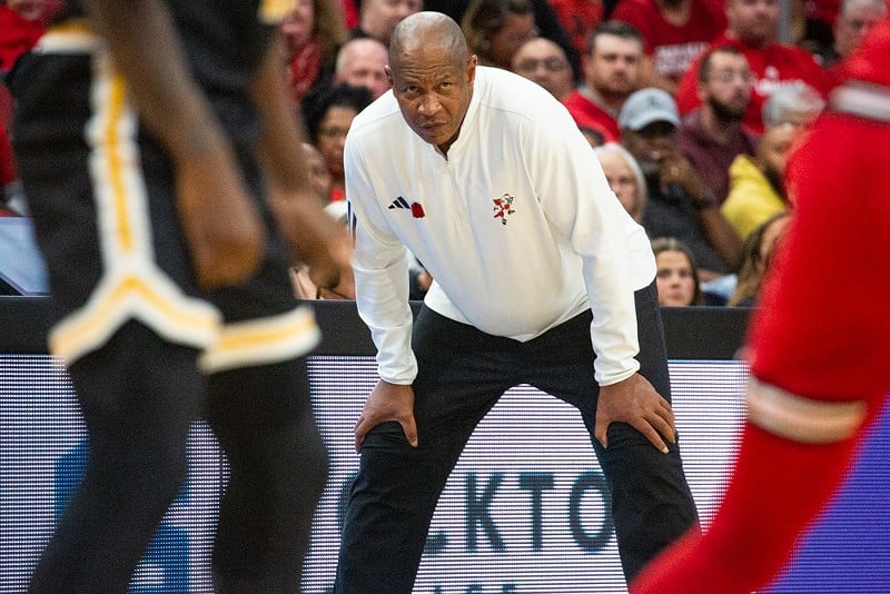 Coach Kenny Payne watches the UofL vs. UMBC men's basketball game at the KFC Yum! Center on Nov. 6, 2023. - Photo by Carolyn Brown.