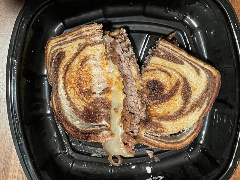 Patty melt on marble rye at Hillcrest Tavern, one of our favorite affordable local diners. - Robin Garr