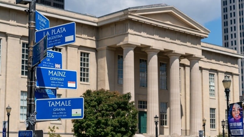 Sister Cities signs in downtown Louisville - Louisville Tourism