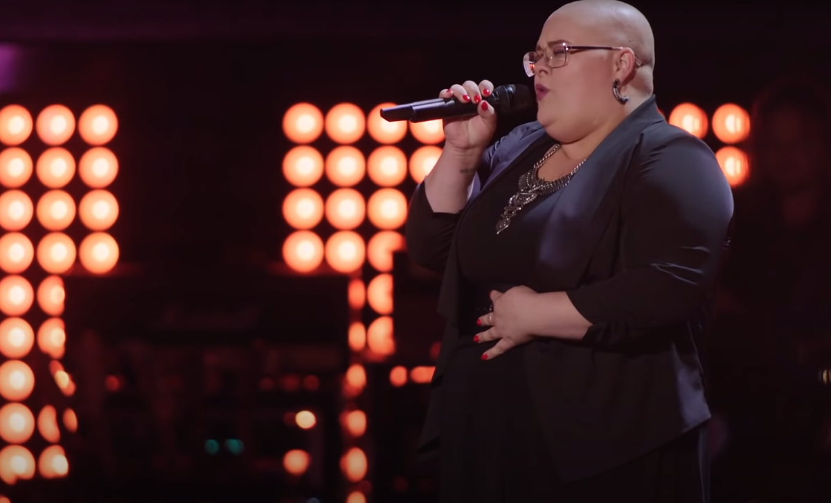 A screenshot of Holly Forbes singing &#147;Rocket Man" On The Voice.