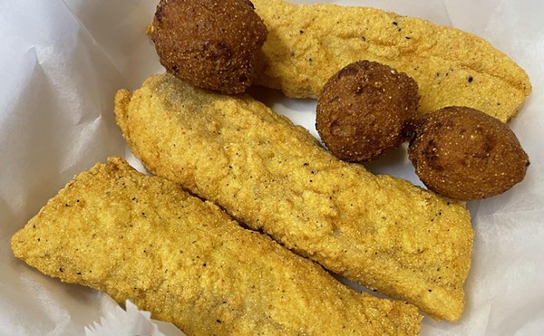 Oddly shaped but perfectly delicious, Sharks' fried cod comes in three crunchy, tubular portions.