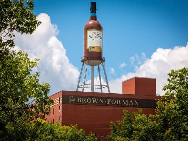 Old Forester is a Louisville tradition, and so is the company's 62-foot-tall bottle-shape water tower that looms 218 feet above ground at Brown-Forman's 18th Street distillery. It is easily visible from downtown.