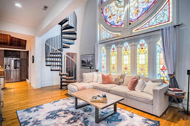 You&#146;d Have To Move To Bellevue Kentucky To Live In This Converted Church With A Stained Glass Window In The Living Room